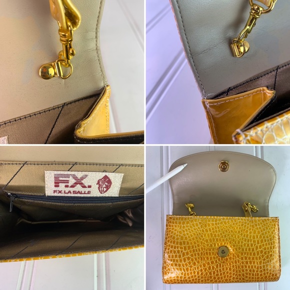 F.X LASALLE CROC YELLOW CROSSBODY CLUTCH SMALL BAG ANIMAL PRINT SHOULDER BAG - Picture 13 of 17